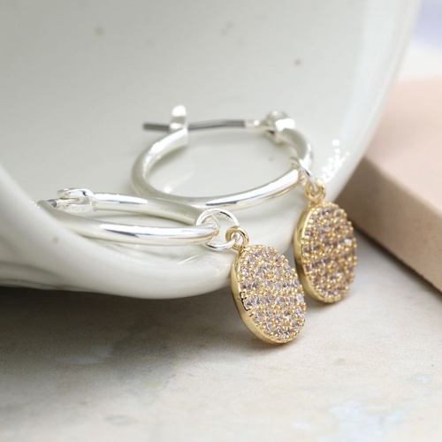 Golden Pave Disc and Silver Hoop Earrings by Peace of Mind